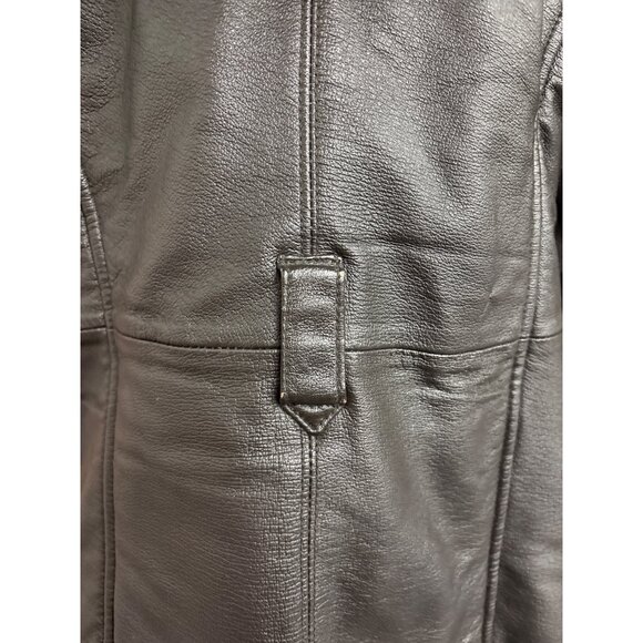 Vintage Womens Wilsons Leather Shearling Jacket Brown Small Hooded Fur Trimmed - Picture 11 of 14